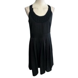 ANN TAYLOR LOFT Black Ribbon Tie Back Bow Sizes 8 Button Sleeveless Midi Party